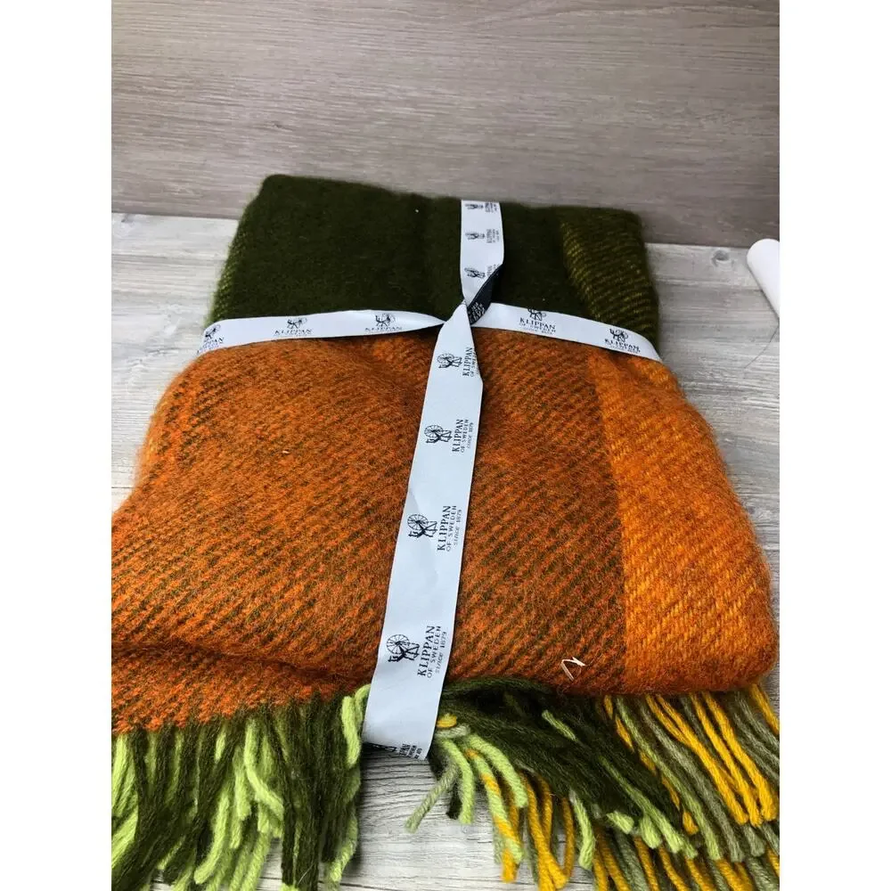 KLIPPAN BLOCK BRUSHED 100% Lambs Wool Reversible Blanket Throw 78
